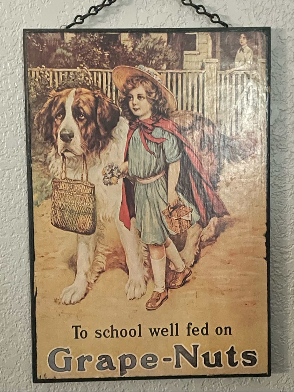 Vintage Grape-Nuts Wood Wall Plaque Sign Hickory Inc Turn of Century Decoupage